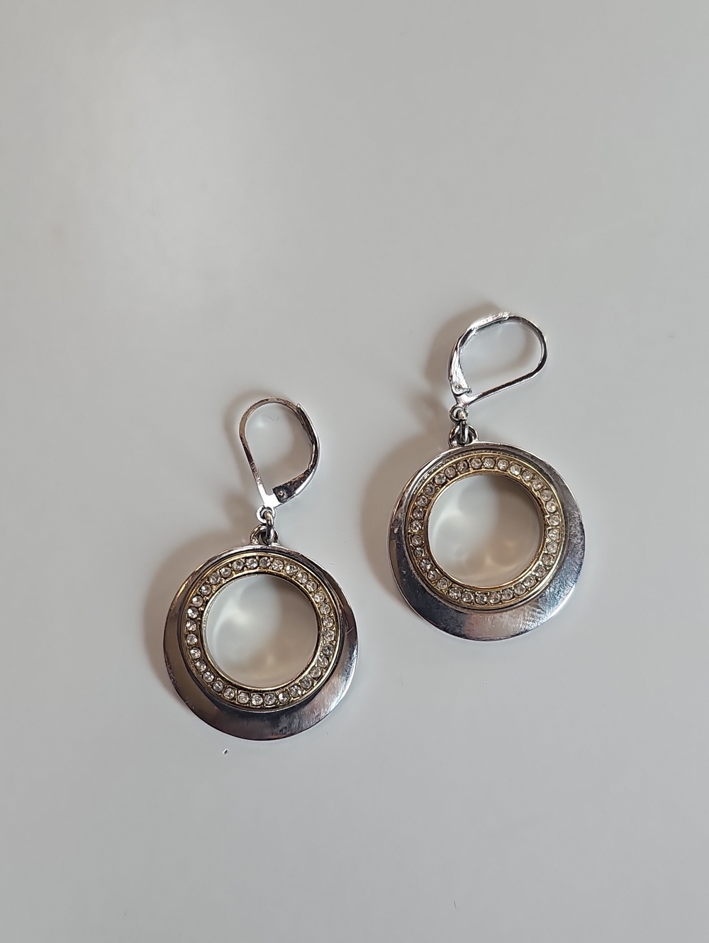 Silver Crystal Circle Drop Earrings - Women Jewelry